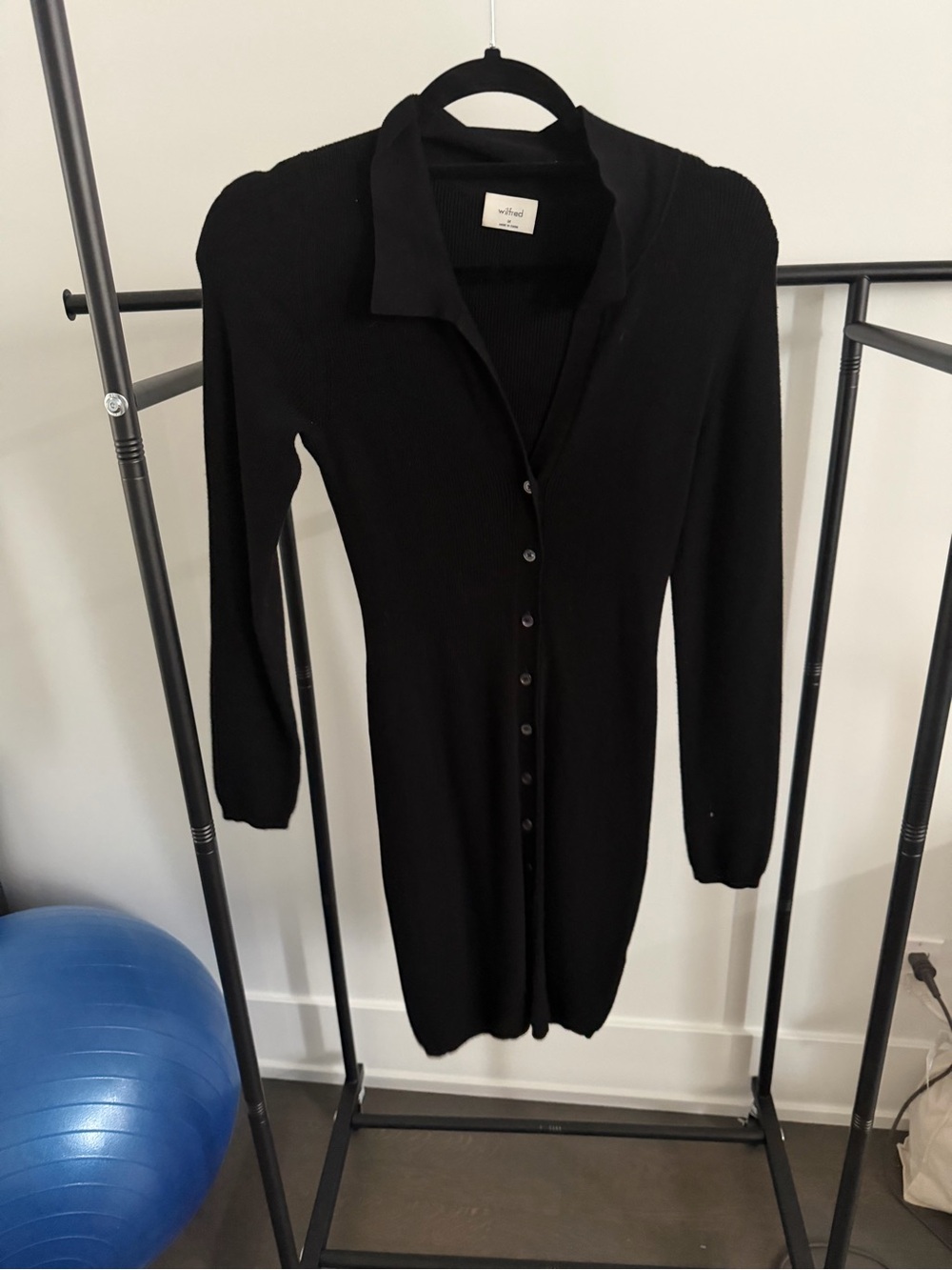 Wilfred Black Long-Sleeve Button-Front Knit Dress